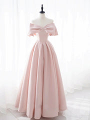 Sweater Dress, Off the Shoulder Light Pink Long Prom Dresses, Light Pink Long Formal Graduation Dresses