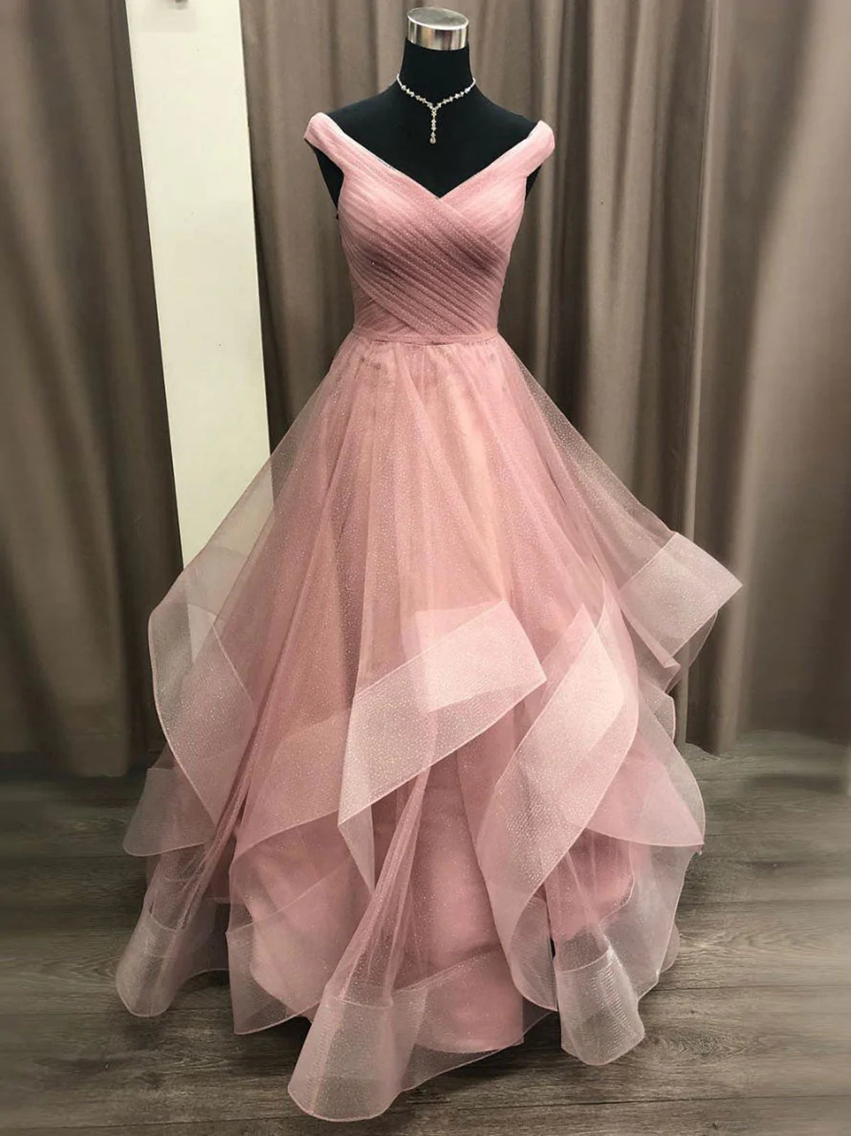 Party Dress For Teen, Off the Shoulder Light Pink Prom Dresses, Off Shoulder Light Pink Formal Evening Dresses