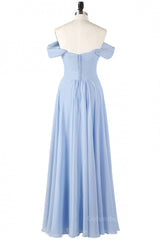 Long Sleeve Wedding Dress, Off the Shoulder Light Sky Blue Chiffon Long Bridesmaid Dress
