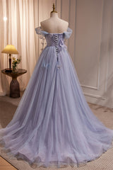 Prom Dress 2027, Off the Shoulder Lilac Tulle Formal Dress with Butterflies