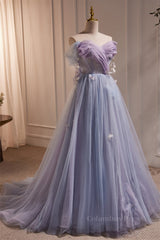 Prom Dresses 2027, Off the Shoulder Lilac Tulle Formal Dress with Butterflies