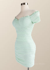 Formal Dresses Truworths, Off the Shoulder Mint Green Ruched Bodycon Mini Dress