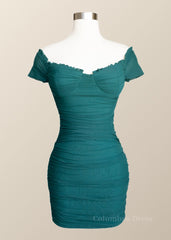 Formal Dressed Long, Off the Shoulder Mint Green Ruched Bodycon Mini Dress