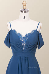 Formal Dress Inspo, Off the Shoulder Navy Blue Chiffon Long Bridesmaid Dress
