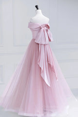 Evening Dresses Dresses, Off the Shoulder Pink Prom Dresses, Pink Tulle Formal Evening Dresses