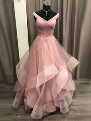 Prom Aesthetic, Off the Shoulder Pink Prom Gown, Pink Off Shoulder Long Formal Graduation Dresses