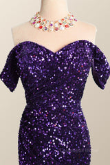 Party Dress Quotesparty Dresses Wedding, Off the Shoulder Purple Velvet Sequin Mermaid Party Dress