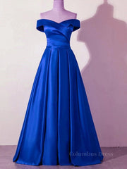 Party Dress Casual, Off the Shoulder Satin Long Prom Dresses, Satin Formal Bridesmaid Dresses