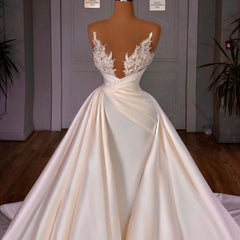 Wedding Dresses Unique, Off the Shoulder Sequined Fur Satin Wedding Party Gown Sleeveless/Long Sleevess styles