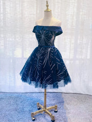 Bridesmaids Dress Burgundy, Off the Shoulder Short Navy Blue Prom Dresses, Short Dark Blue Formal Homecoming Dresses
