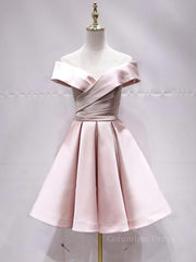 Party Dress Style, Off the Shoulder Short Pink Prom Dresses, Short Pink Formal Evening Graduation Dresses