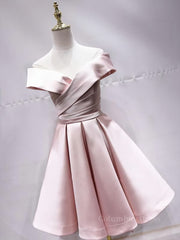 Party Dresses Style, Off the Shoulder Short Pink Prom Dresses, Short Pink Formal Evening Graduation Dresses