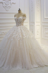 Wedding Dress Styles 2023, Off the shoulder Tulle Lace Appliques Sequined Wedding Dress