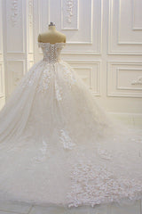 Wedding Dress Style 2023, Off the shoulder Tulle Lace Appliques Sequined Wedding Dress