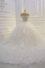Wedding Dress 2023, Off the shoulder Tulle Lace Appliques Sequined Wedding Dress