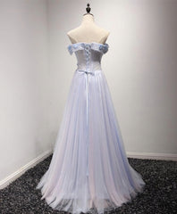 Evening Dress Long Sleeve, Light Blue Tulle Lace Long Prom Dress, Lace Evening Dress