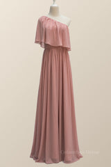 Formal Attire, One Shoulder Blush Pink Chiffon Crepe Bridesmaid Dress