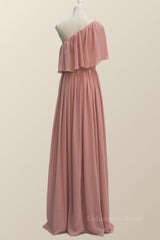 Cocktail Party Outfit, One Shoulder Blush Pink Chiffon Crepe Bridesmaid Dress