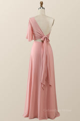 Prom Dress Guide, One Shoulder Blush Pink Chiffon Long Bridesmaid Dress