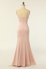 Bridesmaid Dresses Style, One Shoulder Blush Pink Mermaid Long Bridesmaid Dress