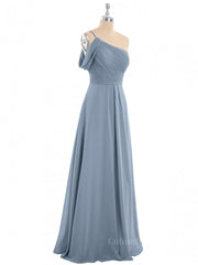 Bridesmaid Dress Dusty Rose, One Shoulder Dusty Blue Chiffon A-line Long Bridesmaid Dress