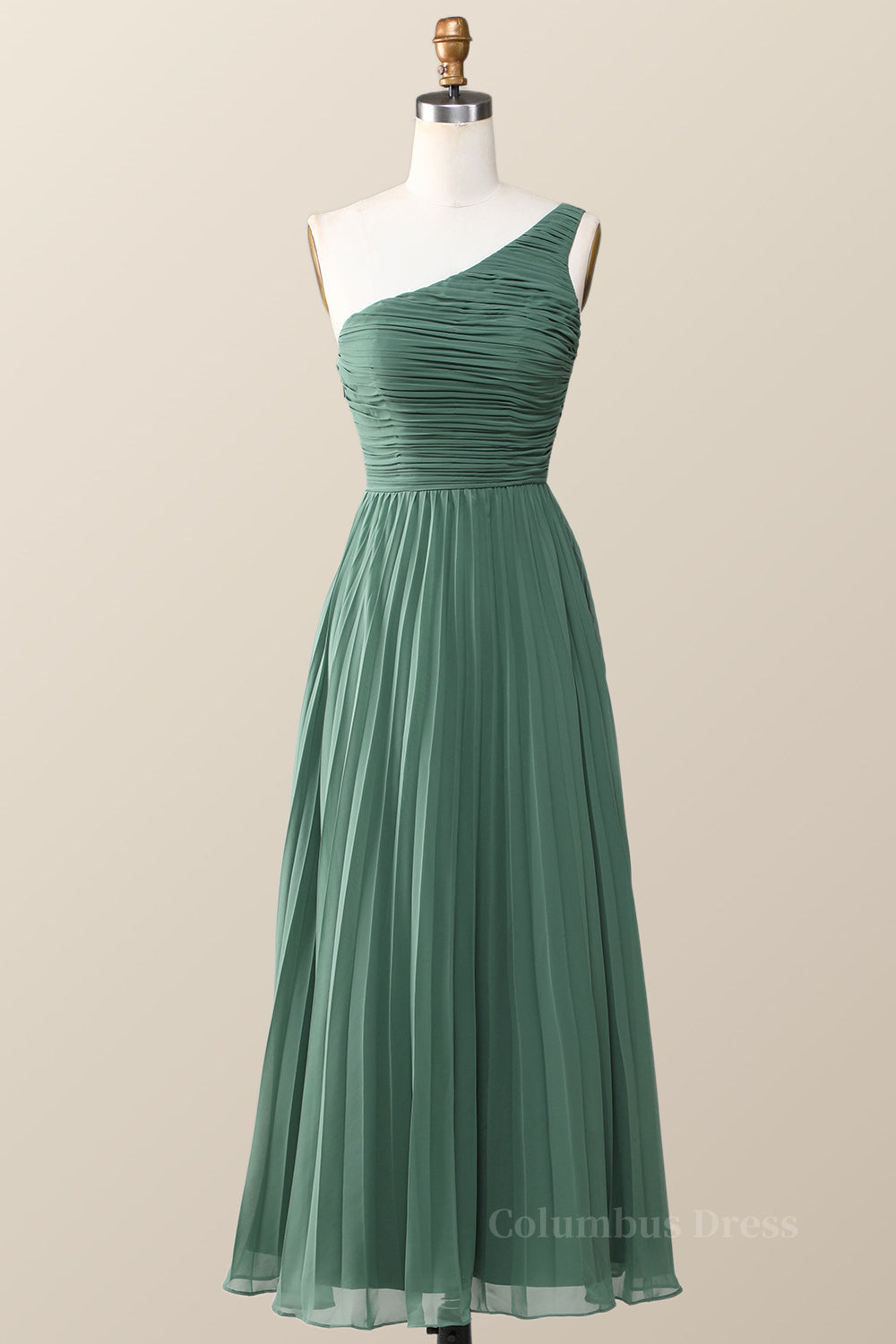 Formal Dresses Vintage, One Shoulder Eucalyptus Chiffon Long Bridesmaid Dress