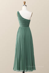 Formal Dresses Simple, One Shoulder Eucalyptus Chiffon Long Bridesmaid Dress