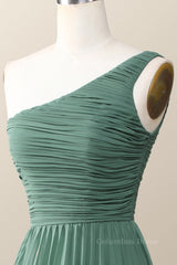 Formal Dress Simple, One Shoulder Eucalyptus Chiffon Long Bridesmaid Dress
