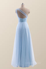 Party Dresses Store, One Shoulder Light Blue Tulle A-line Bridesmaid Dress