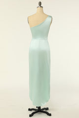 Bridesmaid Dresses On Sale, One Shoulder Mint Green Wrap Bridesmaid Dress