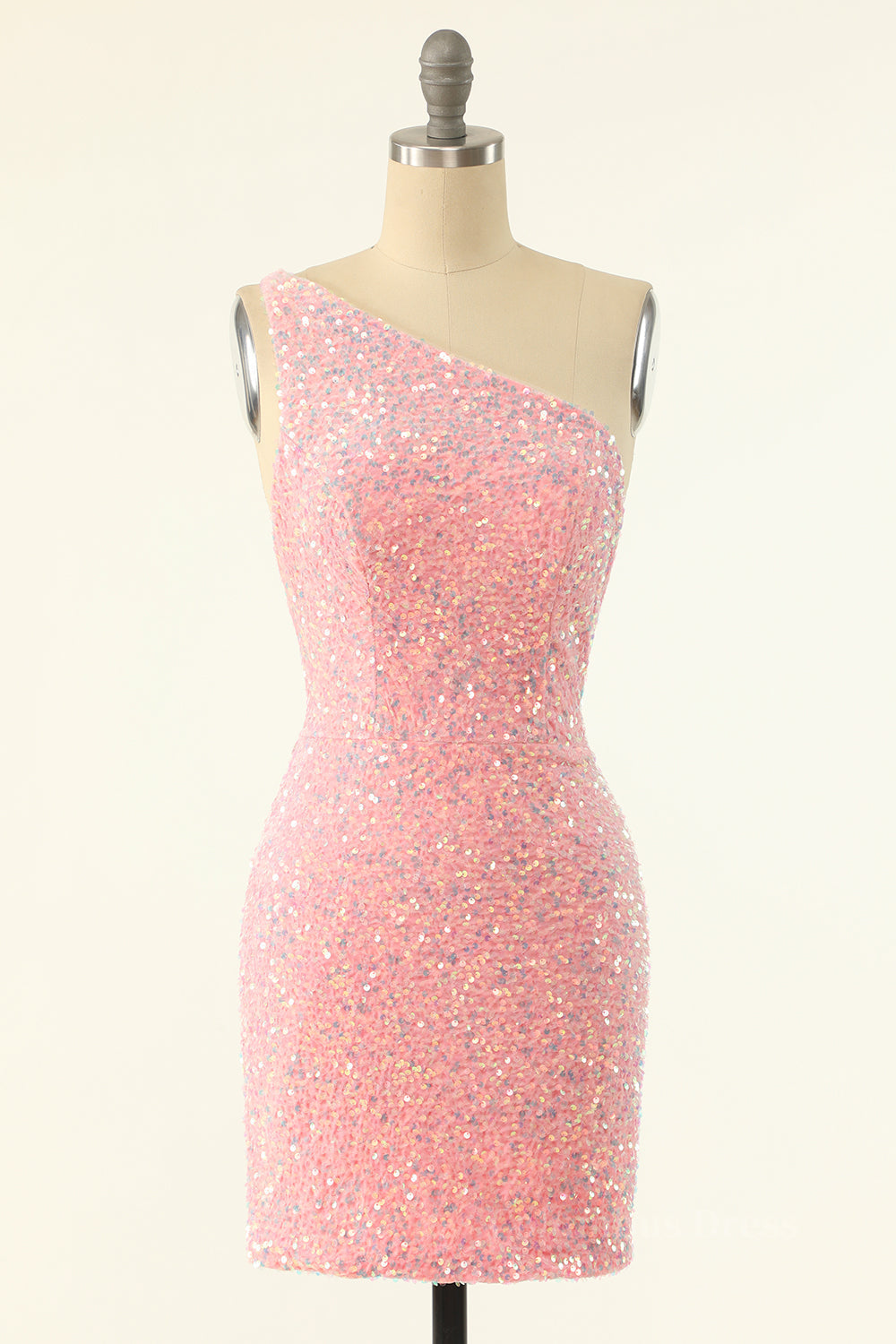 Party Dresses Outfit, One Shoulder Pink Sequin Bodycon Mini Dress