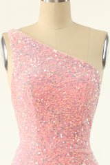 Party Dress Shop, One Shoulder Pink Sequin Bodycon Mini Dress