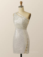Bridesmaid Dress Chiffon, One Shoulder Silver Sequin Bodycon Dress