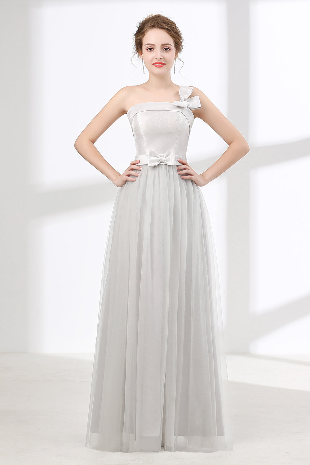 Dream Dress, One Shoulder Soft Gray Floor Length Prom Dresses