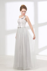 Elegant Dress For Women, One Shoulder Soft Gray Floor Length Prom Dresses