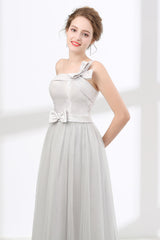 Long Dress Outfit, One Shoulder Soft Gray Floor Length Prom Dresses