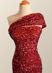 Formal Dresses Long, One Shoulder Wine Red Sequin Mermaid Party Dress