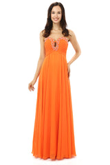 Party Dresses Shopping, Orange Chiffon Cut Out Sweetheart With Pleats Bridesmaid Dresses