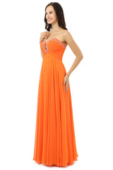 Party Dresses Near Me, Orange Chiffon Cut Out Sweetheart With Pleats Bridesmaid Dresses