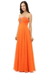 Party Dresses Sales, Orange Chiffon Cut Out Sweetheart With Pleats Bridesmaid Dresses