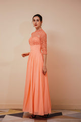 Party Dress Codes, Lace Chiffon Long Zipper Back Mother of the Bride Dresses With Sleeves