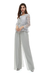 Prom Dresses Outfits Fall Casual, Pant Suits Lace Bateau Neckline Long Sleeves Mother Of The Bride Dresses