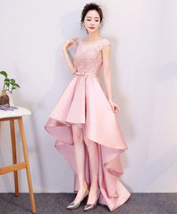 Prom Dress2041, Pink High Low Lace Prom Dress, Pink Formal Bridesmaid Dress