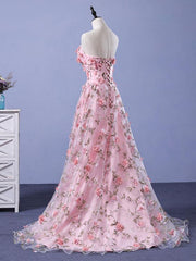Formal Dresses Shop, Pink 3D Flower Long Prom Dresses, 3D Floral Pink Long Formal Evening Dresses