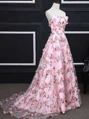 Formal Dress Shopping, Pink 3D Flower Long Prom Dresses, 3D Floral Pink Long Formal Evening Dresses