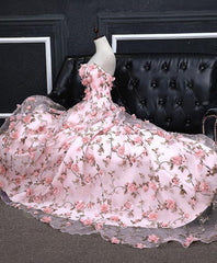Formal Dress For Sale, Pink 3D Flower Long Prom Dresses, 3D Floral Pink Long Formal Evening Dresses