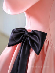 Prom Dress, Pink A-Line Satin Off Shoulder Long Prom Dress, Pink Formal Evening Dresses