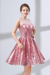 Evening Dress Shops, Pink A-Line Sequined Short Homecoming Dresses