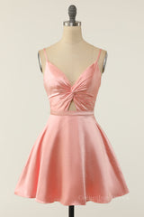 Bridesmaides Dresses Green, Pink A-line Short Knotted Front Dress