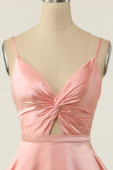 Bridesmaid Dress 2031, Pink A-line Short Knotted Front Dress